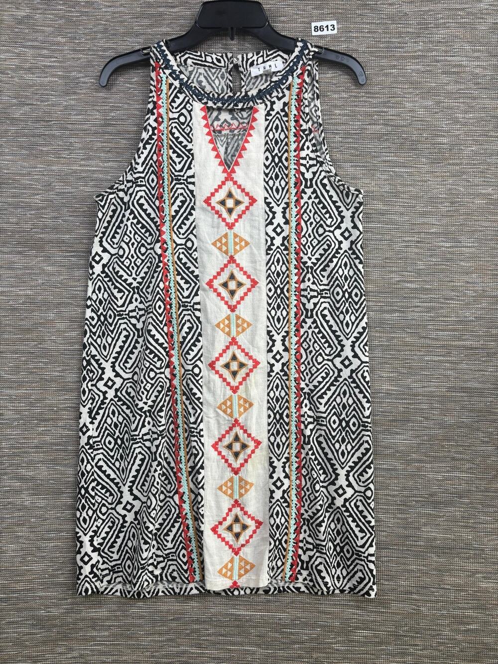 THML Dress Womens M Black Geometric Embroidered Sleeveless Knit Shift Short